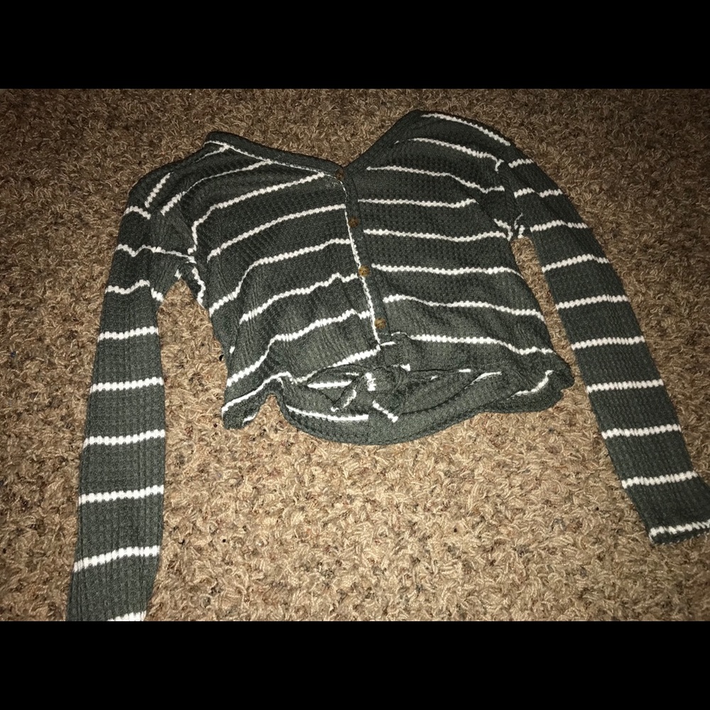 Button Up Long Sleeve Striped Top